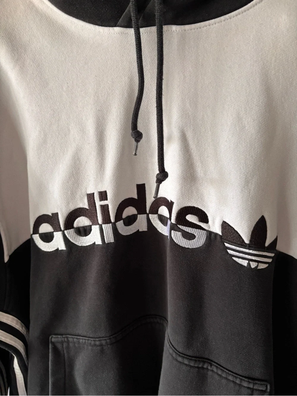 adidas Black and White Colorblock Hoodie Sweater